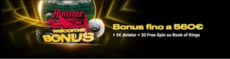 Promozione di benvenuto Aviator: Bonus fino a 560€, 5€ Aviator e 30 Free Spin su Book of Kings